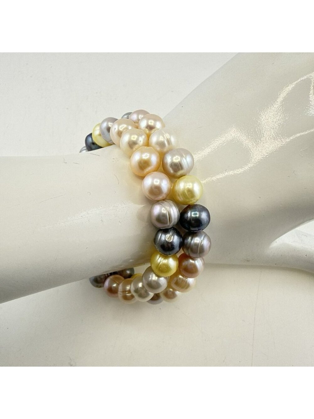 Honora Pearl Bracelet Stretch Set of 2 Multicolor Ringed Pastel 9.3 mm Round QVC